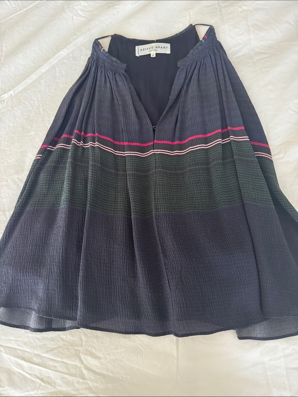 Apiece Apart Navy Circle Skirt with Pink Stripe and Green Band